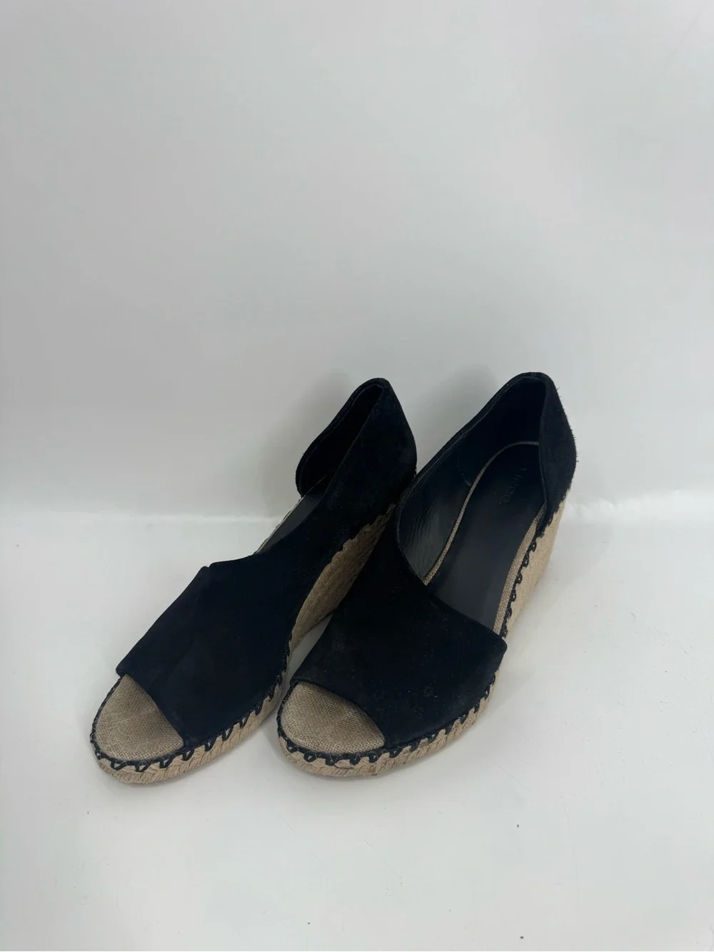 Vince Sonora Espadrille Wedge Heel Sandals Peep Toe Black Womens Size 9.5M